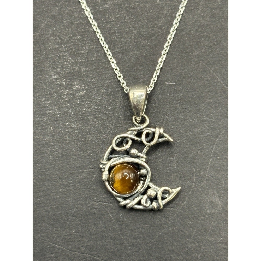 18" NewCondition SterlingSilver Tigers Eye Artisan Crescent MoonPendant Necklace